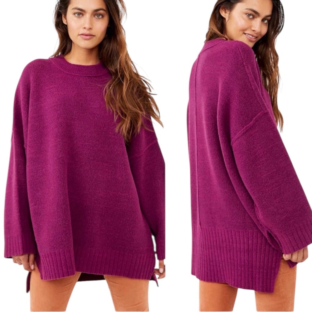 Free People Peaches Tunic Sweater NWT Plum Caspia Oversized Cozy Knit Size XS